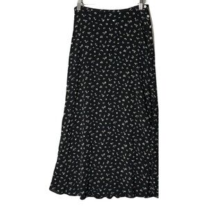The Limited Black Midi Skirt with White Floral Design